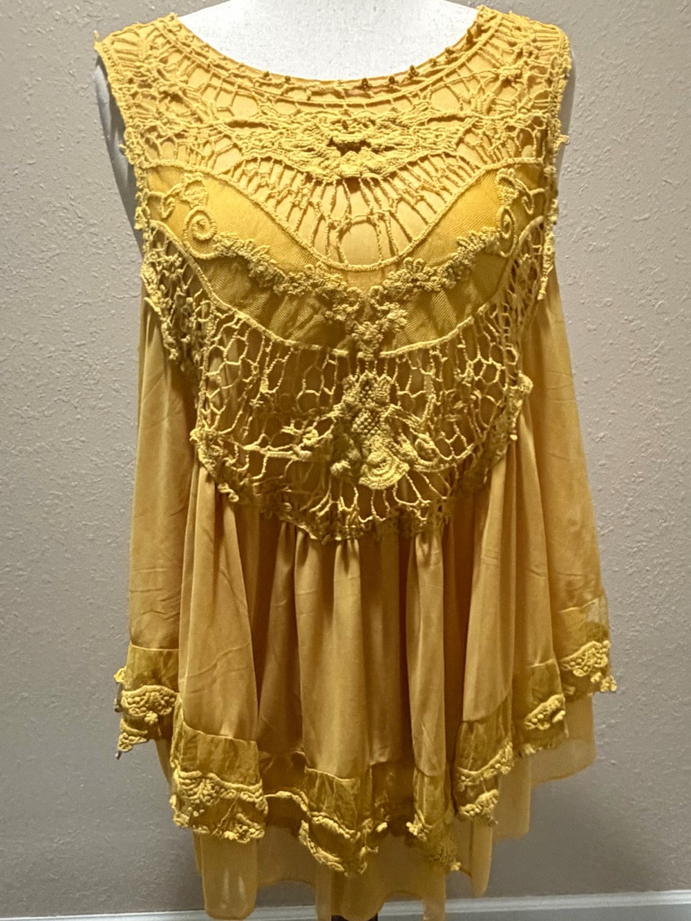 Indigo Thread Co. Yellow Crochet Detail Boho Dress/Tunic Size XL